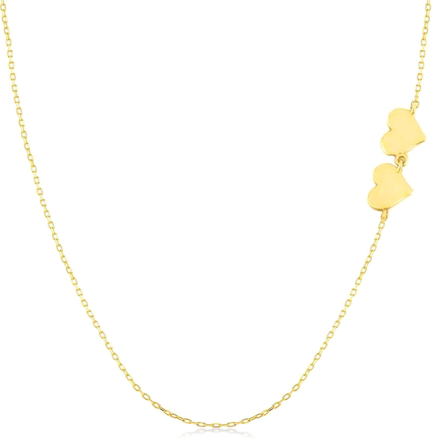 JEWEE DIAMOND Personalized 14k Gold/Sterling Silver Double Heart Choker Necklace | Engraved Initials | Custom Minimalist Jewelry