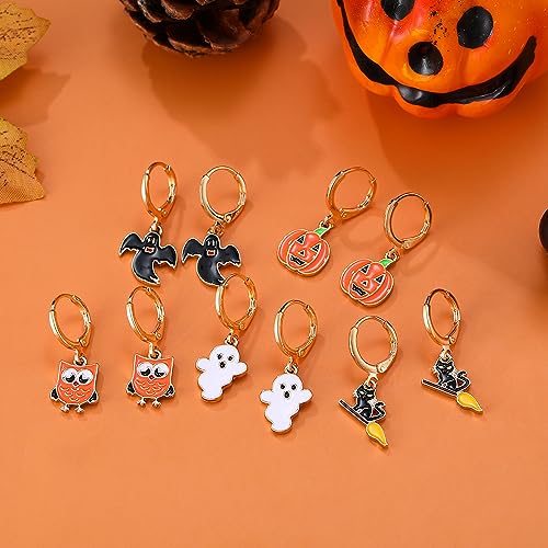 Yoshow 16 Pairs Hypoallergenic Halloween Earrings for Women Teen Girls Dangle Drop Hoop Earrings Set Fall Earrings Pumpkin Spider Bat Black Cat Ghost Witch Spooky Halloween Jewelry3