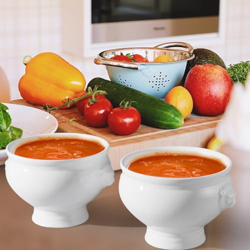 Image of Cinf Lion Head Ceramic Bowls Set of 2, 20 oz Soup & Cereal Bowls | 20 oz ceramic bowls with lion head and wreath design, microwave safe for soup, cereal, fruit, desserts and daily dining