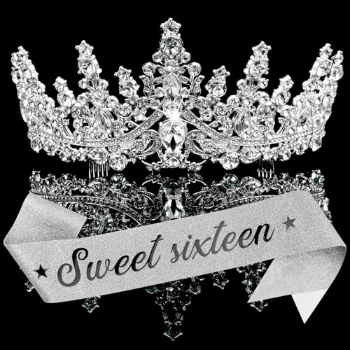 Chanaco Sweet 16 Birthday Sash & Tiara - 16th Birthday Crown & Sash Tiara for Women Party Decoration & Supplies