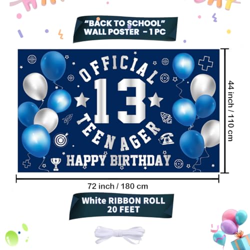 Image of Happy 13th Birthday Decorations Large Official Teenager Backdrop Banner for Boys Girls Navy Blue White 13 Year Old Birthday Party Photo Props Decor