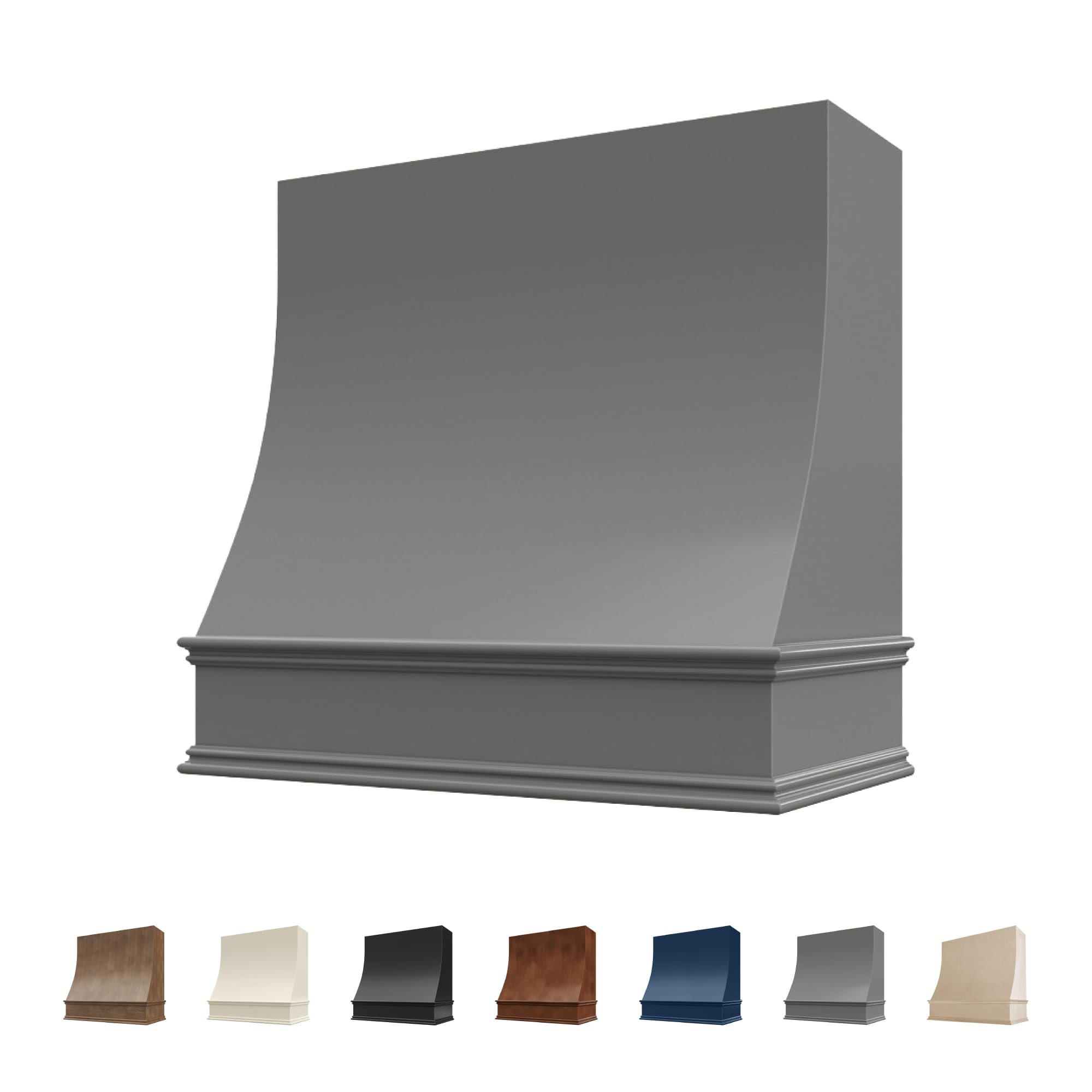 Grey Wood Range Hood Cover, Sloped Front, 49.5"W x 30"H