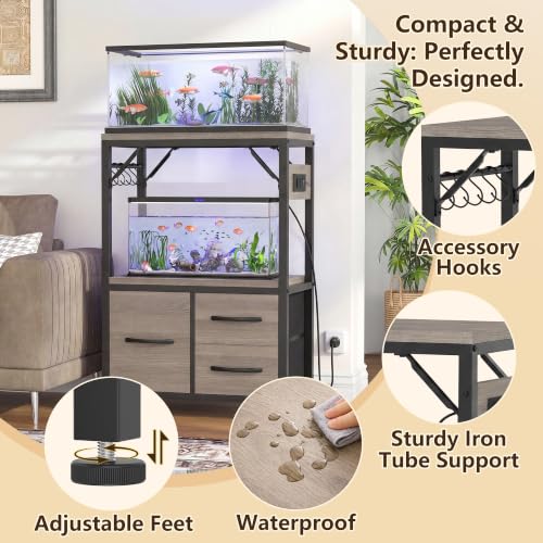 Image of Heybly 5-10Gal Fish Tank Stand with Drawer, Power Outlet,200lbs HAS002SSG-1