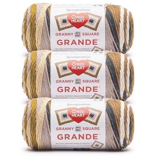 Image of Red Heart Granny Square Grande Yarn for Crocheting, Sepia Tone, 3-Pack | All In One Granny Square Grande Yarn, #4 Medium Worsted Weight 100% Acrylic, Makes 12-Inch Squares, 440 yards, 250g /8.8oz
