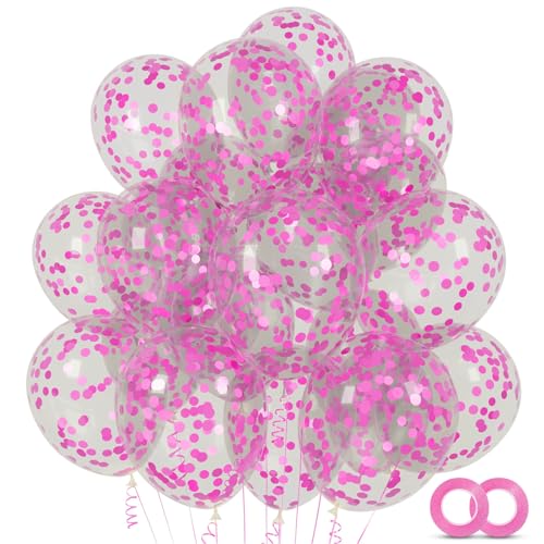 Image of 100pcs Pink Confetti Balloons 12 Inch Clear Latex Balloon with Pink Confetti Inside for Girl's Birthday Graduation Decorations Engagement Bridal Shower Party Baby Shower Birthday Party Decorations