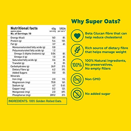 Image of Yogabar Rolled Oats Pack of 2 400gm Each - Gluten Free Oats sourced from Australia - Old Fashioned Rolled Oats with Beta-Glucan Fibre