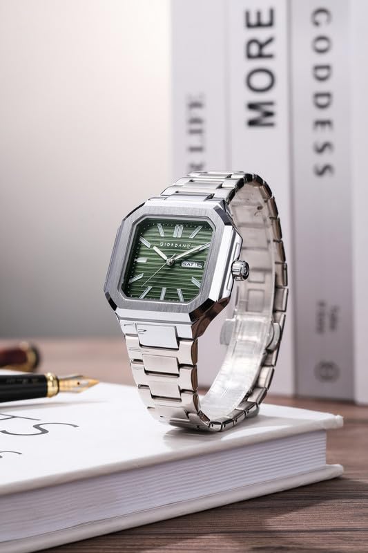 Image of Giordano Square Formal Watch for Men - Textured Dial,Day & Date Display and Stylish Stainless Steel Strap