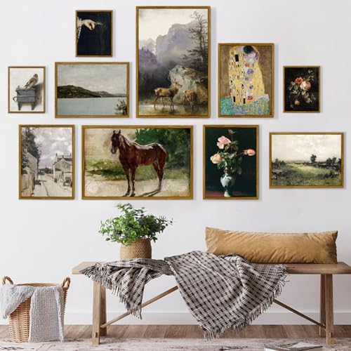 crmotu Framed Canvas Wall Art, Brown Horse Vintage Decor Painting, Classical Animal Art Prints Office Decorations, Still Life Aesthetic Wall Pictures for Living Room Bedroom Kitchen Gallery 16x24in