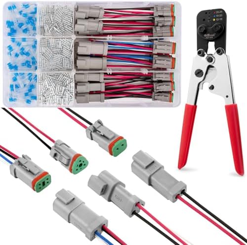 JRready Deutsch DT Connector Kit with Crimp Tool - 2 3 4 Pin Wire Harness IP68 Waterproof Connectors with UL3266 16 AWG Wire for Car, Boat, Truck, Motorcycle Wiring (ST9030)