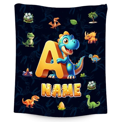 Dinosaur Blanket for Kids - Personalized Blankets Gifts for Boys - Cozy Lightweight Monogram Throw for Sofa & Bedroom Decor