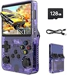 R36S Console di gioco portatile retrò, schermo HD IPS da 3,5 pollici, spazio di archiviazione 128 GB, oltre 30+ emulatori, Viola