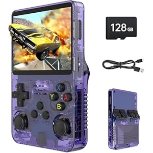 R36S Retro Handheld Spielkonsole, Retro Konsole 3,5-Zoll-IPS-Bildschirm, 128 G über 40.000 Spiele, tragbare Spielkonsole für Kinder und Erwachsene, unterstützt mehrere Emulatoren (Violett)