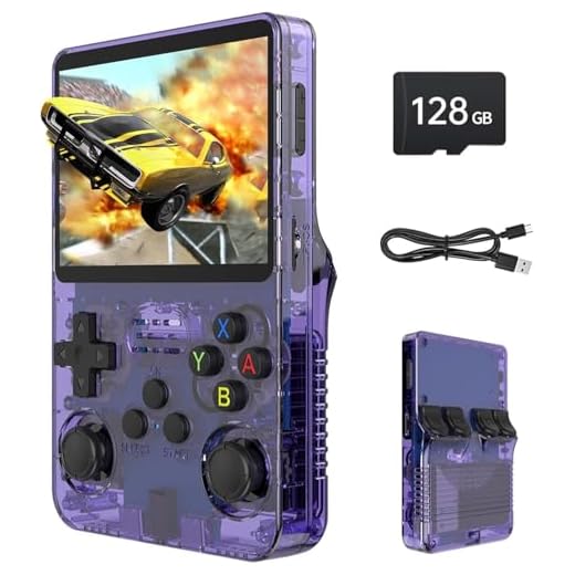 Console di gioco portatile retrò R36S, console di gioco retrò con schermo IPS da 4,0", oltre 30 emulatori tradizionali, oltre 22.000 giochi classici, scheda SD 128 GB, batteria da 4000 mAh - Viola