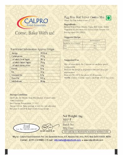 Image of Calpro's Red Velvet Cookie Premix - 1KG | Eggless, Cheese-Flavoured, -100% Vegetarian Ideal for Gifting & Snacking !Quick and Easy Bake Primix Powder 1kg