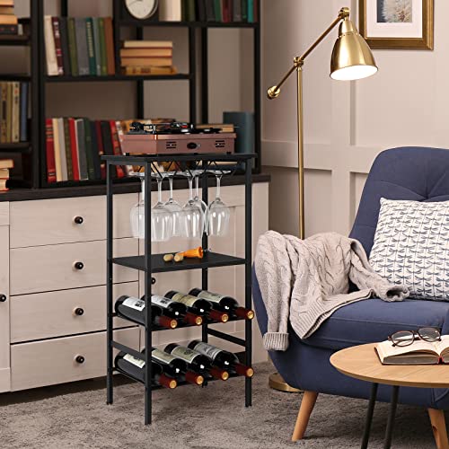 Oyeal Black Wine Rack Freestanding Floor Industrial Bar Cabinets For Glasses Storage, Wine Bottle Holder Shelf For Home Kitchen Bar, Holds 8 Bottles Of Wine #TOP7