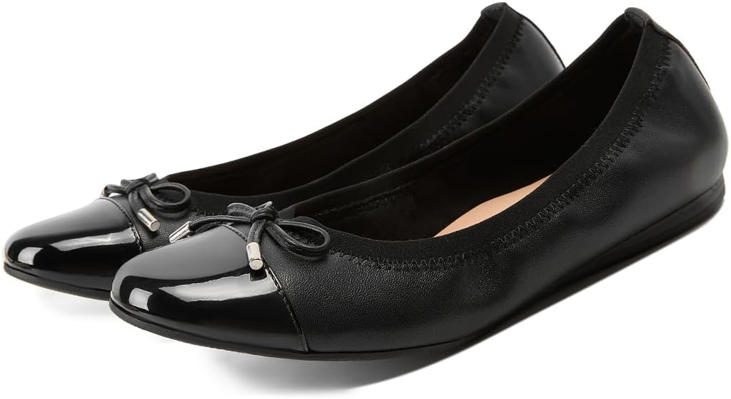 Women’s Flat Black Round Toe Business Casuals Shoes Bow-Decorated Low Heels Dress Shoes for Women