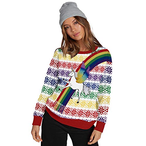 Moletom com capuz Cfanny Couple fofo com estampa 3D de Papai Noel e bolso canguru, Unicorn, Small-Me