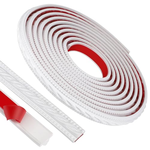 EFUTURETIME Moldura Flexible Autoadhesiva Pared, 2cmx5m, Moldura Decorativas de PVC para Armario, Borde de Espejo, Mueble, Puerta, Techo, Patrón Simple, Blanco