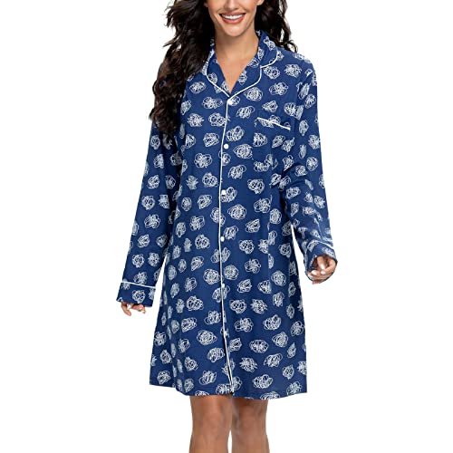 Tugege Nightgowns For Women Sleepwear V-Neck Button Down Night Shirt Long Sleeve Printed Pajamas Sleepshirts #TOP1
