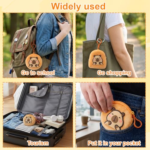 3er Set Capybara Tasche Plüsch-Geldbörse | Niedliche Mini-Geldtasche für Kinder | Vielseitiger Schlüsselanhänger & Kleinobjekt-Organizer | Cartoon-Tasche mit Reißverschluss