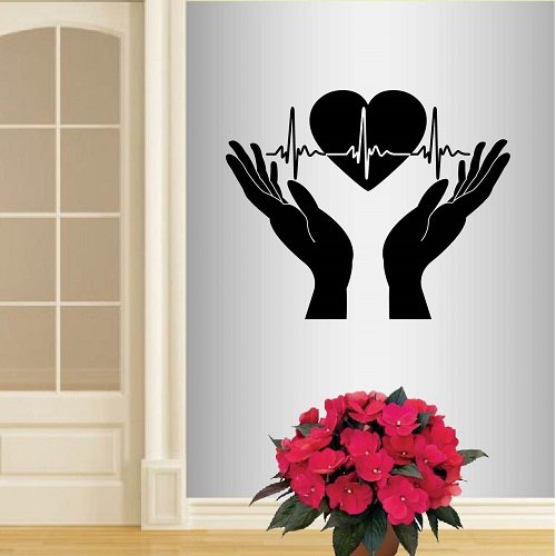 In-Style Decals Wall Vinyl Decal Home Decor Art Sticker Hands Open Palms Heart Beats Cardiogram Friendship Medicine Health Care Logo Hospital Clinic Room Removable Stylish Mural Unique Design 2006