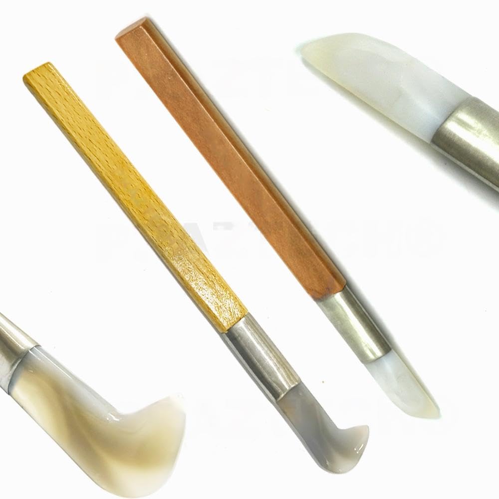 Combo de 2 piezas de piedra natural 100% ágata, herramienta de pulido para joyeros, llama de hockey y bordes de cuchillo, arcilla metálica, aplicar tono dorado y plateado, fácil de usar para