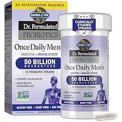 Garden of Life Probiotics for Men, Dr Formulated 50 Billion CFU 15 Probiotics for Digestive Health + Organic Prebiotic Fiber, Colon & Immune Support, Daily Gas Relief, Shelf Stable, 30 Capsules