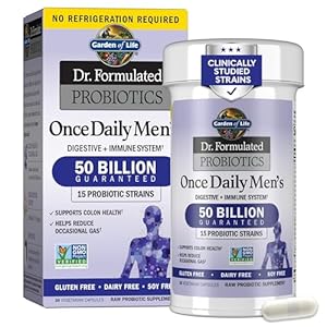 Garden of Life Probiotics for Men Dr Formulated 50 Billion CFU 15 Probiotics for Digestive Health + Organic Prebiotic Fiber for Colon & Immune Support, Daily Gas Relief, Shelf Stable, 30 Capsules