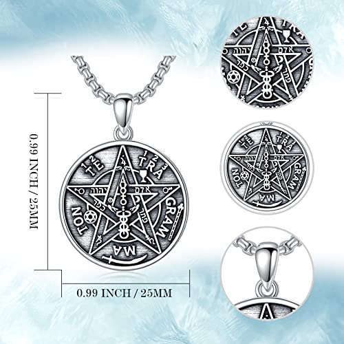 Seiyang 925 Sterling Silver Tetragrammaton Pendant Pentagram Necklace for Men Amulet Energy Pendant Tetragrammaton Jewelry Gifts for Men Boys with 2mm 22+2 In Rolo Chain2