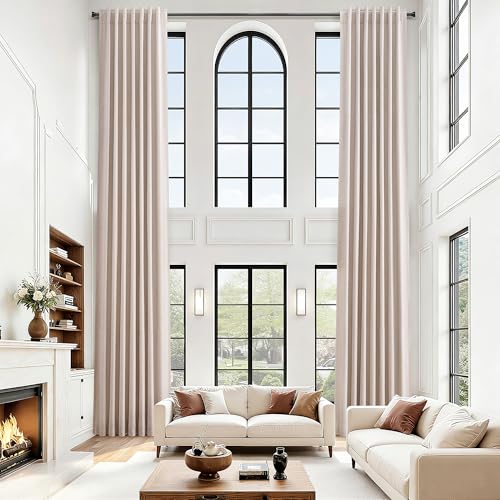 Joywell Oatmeal 100% Blackout Extra Long Curtains with Back Tab