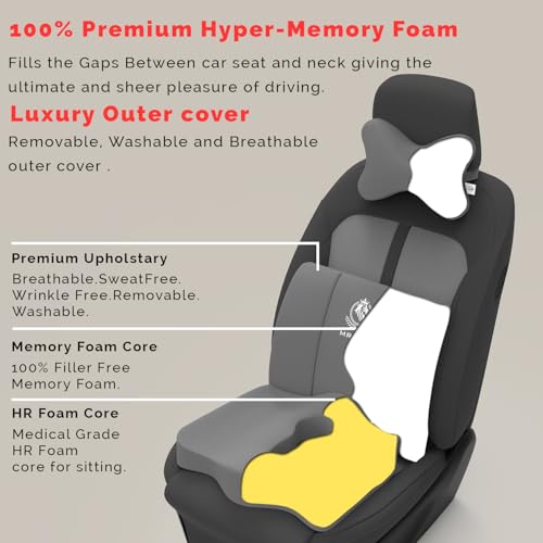 Image of MRRON Memory Foam Car Seat Cushion Combo - Backrest, Coccyx Cushion & Neckrest - Orthopedic Support for Back, Sciatica & Neck Pain - Ergonomic Comfort for Car, Office. (Grey, Lumbar)