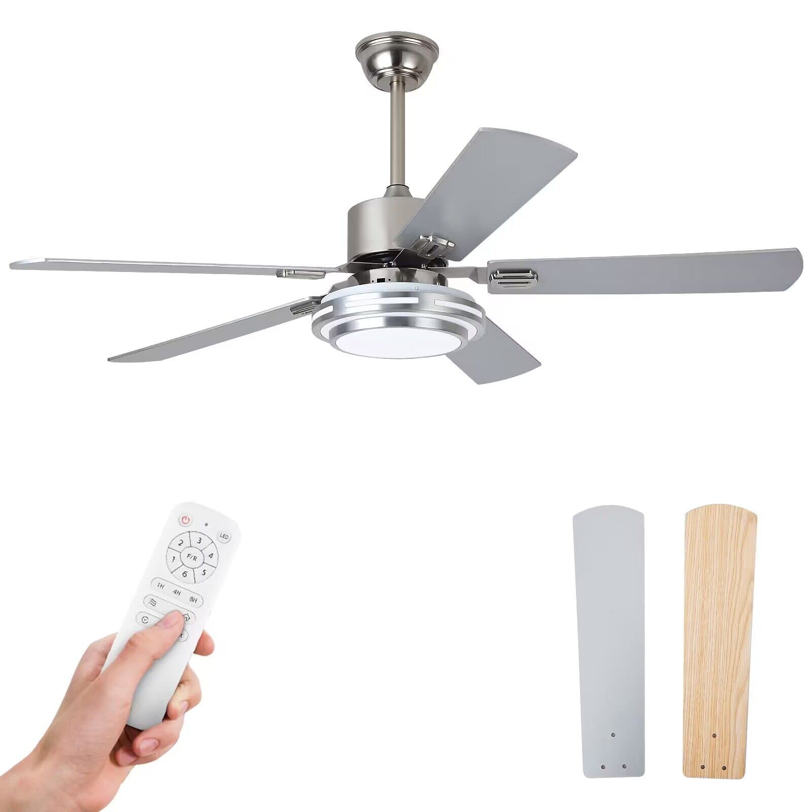 Chriari 52 Inch Ceiling Fans with Lights Remote Control, Wood Low