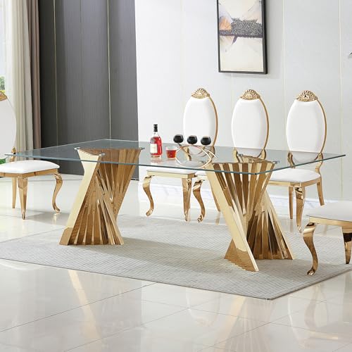 94" Glass Dining Table for 8-10, Large Luxury Kitchen Table with ...