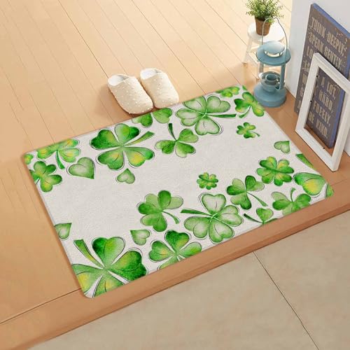 St. Patrick's Day Kitchen Bath Door Mat Cushioned Runner Rug,Washable Welcome Floor Sink Antifatigue Mat,Waterproof & Non-Slip Comfort Standing Doormat,Vintage Green Watercolor Plant 20
