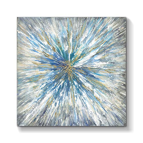 TAR TAR STUDIO Blue Wall Art Abstract Picture: Modern Artwork Hand Painted Painting Canvas for Living Room (36''W x 36''H, Multiple Sizes)