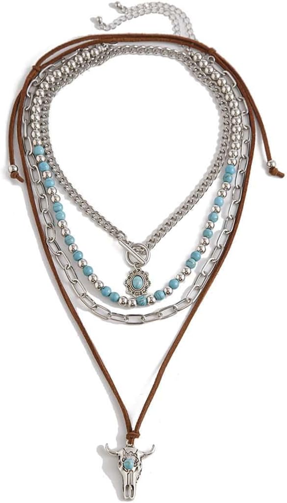 Western Necklaces for Women Country Concert Outfits Boho Turquoise Necklace Cowgirl Cowboy Layered Necklace Bohemian Vintage Country Accessorie - Image 7