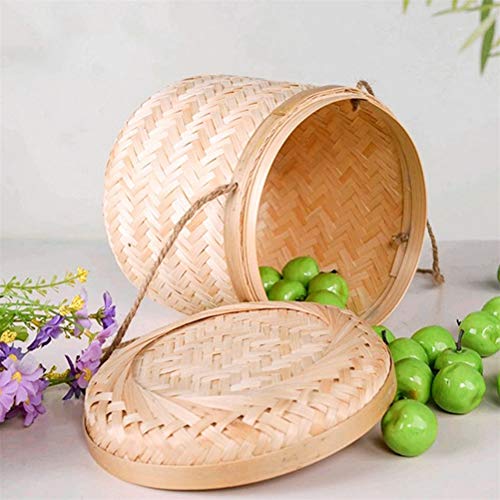 Cesta de almacenamiento tejida con tapa de paja y ratán para té 5