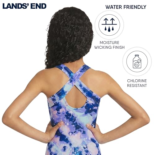 Image of Lands' End Girls' UPF 50+ Stretch Crisscross Back One Piece Swimsuit