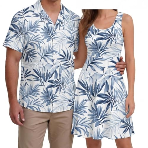 Image of Hawaii Matching Couple Outfits Husband and Wife Clothing Fashionable Mens Casual Shirts Hawaii Dress with Soft Fabric