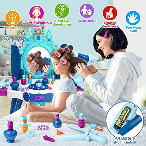 Kids Vanity Table Toys For 2 3 4 5 Year Old Girls Vanity, Toddler Vanity Set For Little Girl With Sound Light Induction & Beauty Accessories Makeup Table For Kid Princess Vanity Toy Set Girl Toy Gifts #TOP3