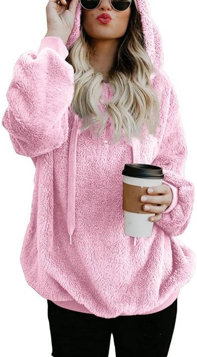 Yanekop Womens Fuzzy Fleece Pullover Oversized Sherpa Jacket Half Zip Pullover Sweaters Winter Faux Fur Jacket Coat - Image 2