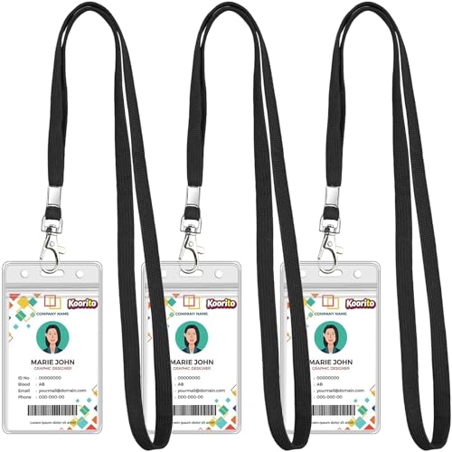 3 Pack Clear ID Badge Holder with Lanyard Black...