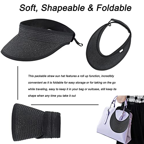 Visera de sol para mujer de paja con ala ancha plegable miniatura 4