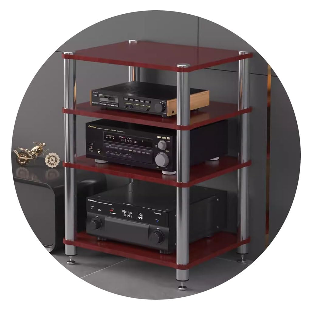 Meuble audio Hi-Fi à 4 niveaux marron pour amplificateur et TV