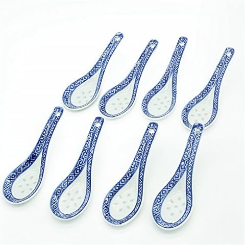Syndecho 8 Stück Blau und Weiß Keramik Chinesische Suppenlöffel Porzellan Diner Geschirr Cover