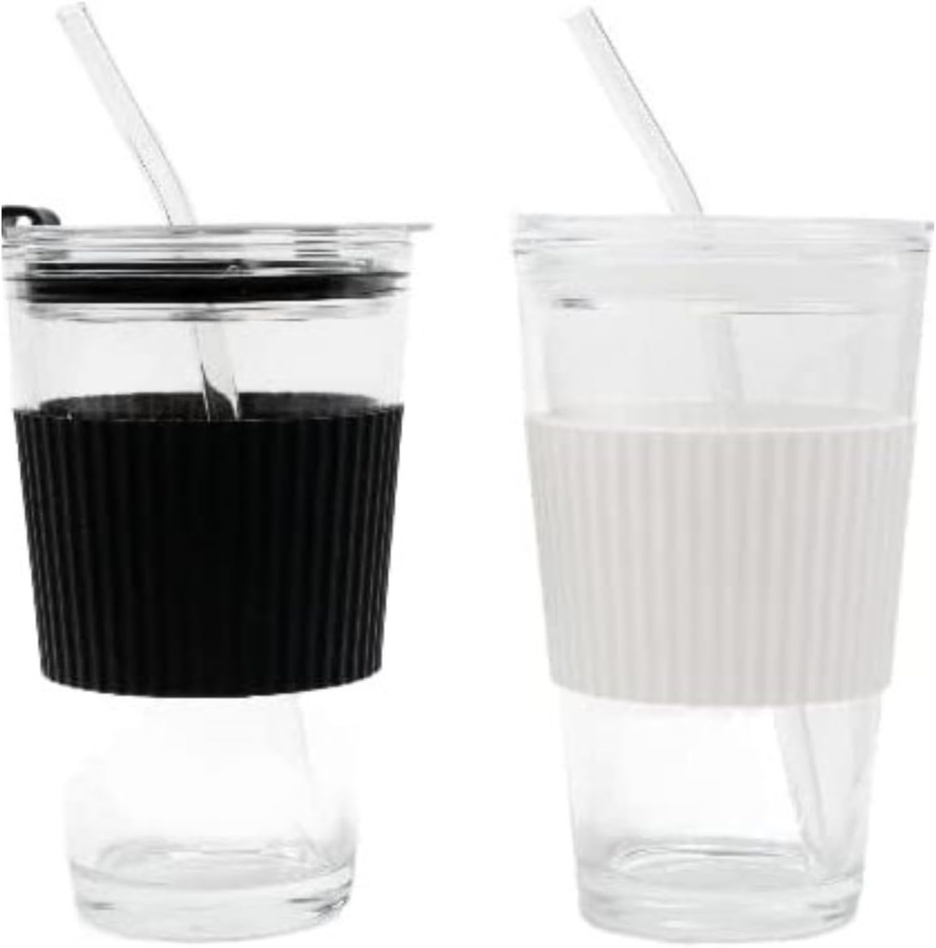 Amazon.com | Reusable Glass Coffee Cup with Lid & Straw 16oz - Portable ...