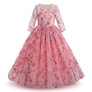 Flower Girls Vintage Floral Boho Lace 3/4 Sleeves Maxi Dress Wedding Princess Party Communion Evening Formal Dance Gown