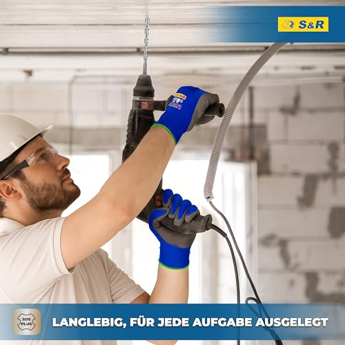 S&R Hammerbohrer, Steinbohrer/Betonbohrer SDS-Plus, Set 7-tlg (5-12mm) für Bohrhammer. Mit 4-Kant-Hartmetallspitze, Rundlaufgenauigkeit und Korrosionsschutz Beton, Ziegel, Natur- und Kunststein