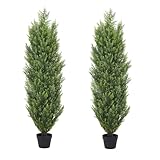 The Bloom Times Árboles topiarios Artificiales de 4 pies para Exteriores, Paquete de 2 Plantas Falsas para Exteriores, arbustos y arbustos de Pino de Cedro sintético, Juego de 2 para Porche Delantero