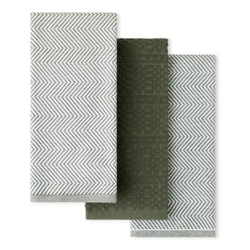 KitchenAid® Evergreen Design Series Heavyweight Textured Oversized Kitchen Towels 3-Pack Set, Absorbent 100% Cotton, Dual-Purpose, Deep Forest Green, 18
